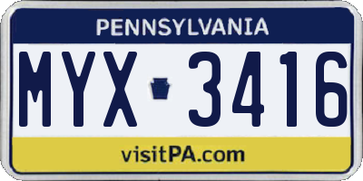 PA license plate MYX3416