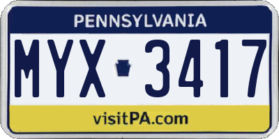 PA license plate MYX3417