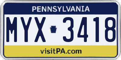 PA license plate MYX3418