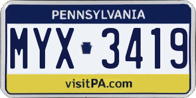 PA license plate MYX3419