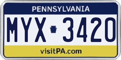 PA license plate MYX3420