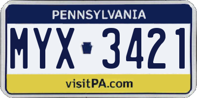 PA license plate MYX3421