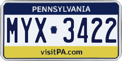 PA license plate MYX3422