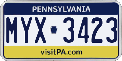 PA license plate MYX3423