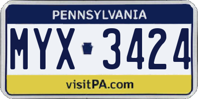PA license plate MYX3424