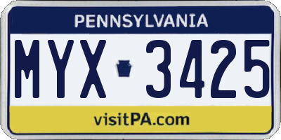 PA license plate MYX3425