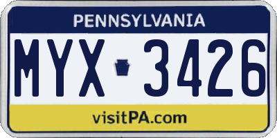 PA license plate MYX3426