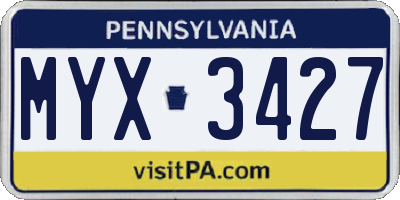 PA license plate MYX3427