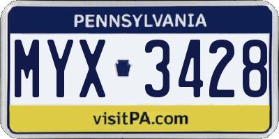 PA license plate MYX3428