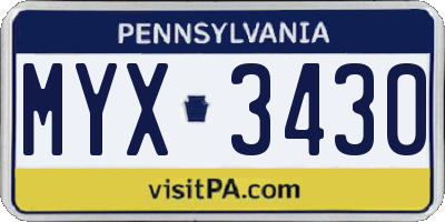 PA license plate MYX3430