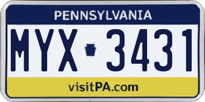 PA license plate MYX3431