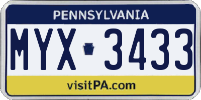 PA license plate MYX3433