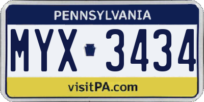 PA license plate MYX3434