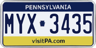PA license plate MYX3435