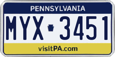 PA license plate MYX3451