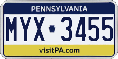 PA license plate MYX3455