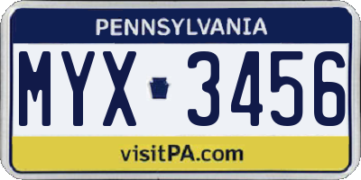 PA license plate MYX3456