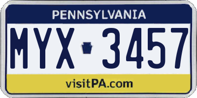 PA license plate MYX3457