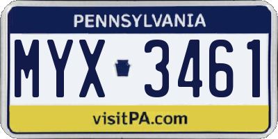 PA license plate MYX3461