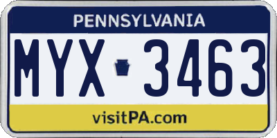 PA license plate MYX3463