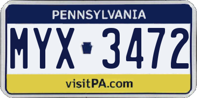 PA license plate MYX3472