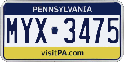 PA license plate MYX3475