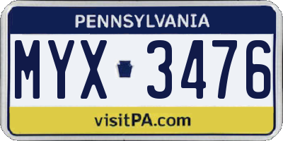 PA license plate MYX3476