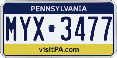 PA license plate MYX3477