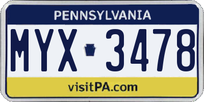 PA license plate MYX3478