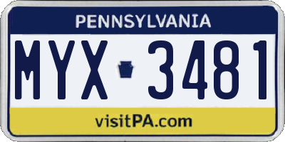 PA license plate MYX3481