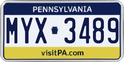 PA license plate MYX3489