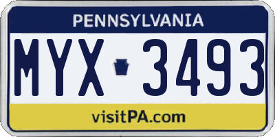 PA license plate MYX3493