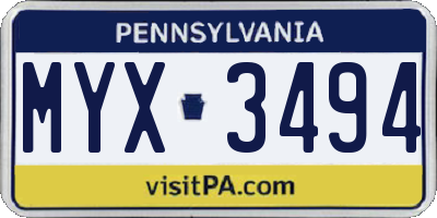 PA license plate MYX3494