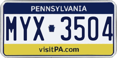 PA license plate MYX3504