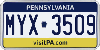 PA license plate MYX3509