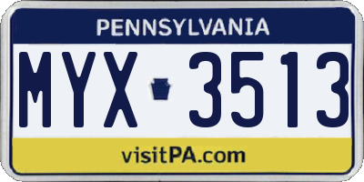 PA license plate MYX3513