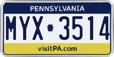 PA license plate MYX3514