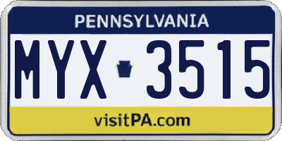 PA license plate MYX3515