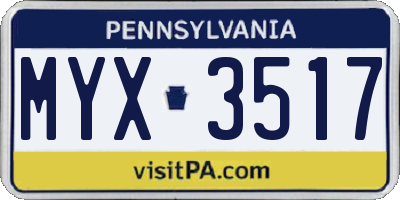 PA license plate MYX3517