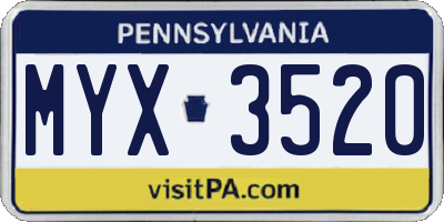 PA license plate MYX3520