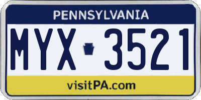 PA license plate MYX3521