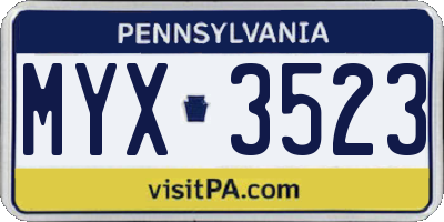 PA license plate MYX3523