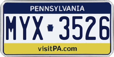 PA license plate MYX3526