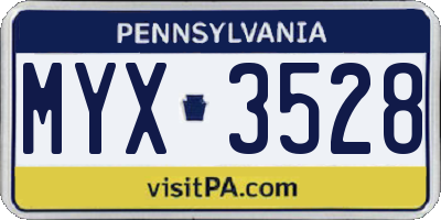 PA license plate MYX3528