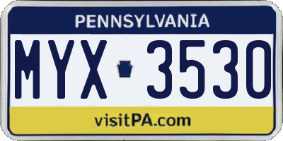 PA license plate MYX3530