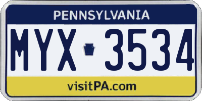 PA license plate MYX3534