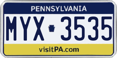 PA license plate MYX3535