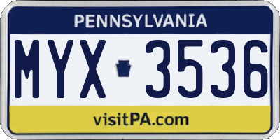 PA license plate MYX3536