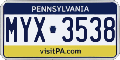 PA license plate MYX3538