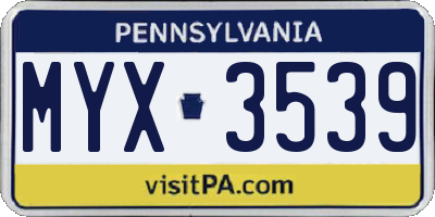 PA license plate MYX3539